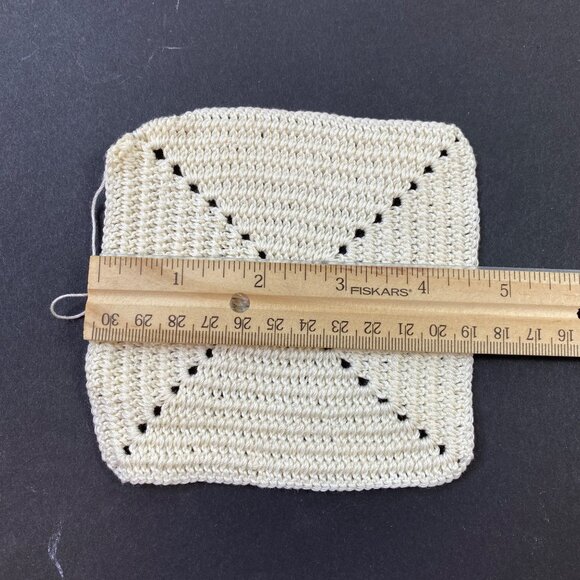 Set of 3 Vintage Handmade Beige Crochet Square Floral Coasters - Picture 6 of 11